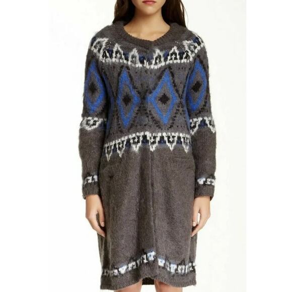 Free People Frosted Fair Isle Mohair Wool Gray Knit Cardigan Sweater Jacket Sz S - Picture 9 of 9